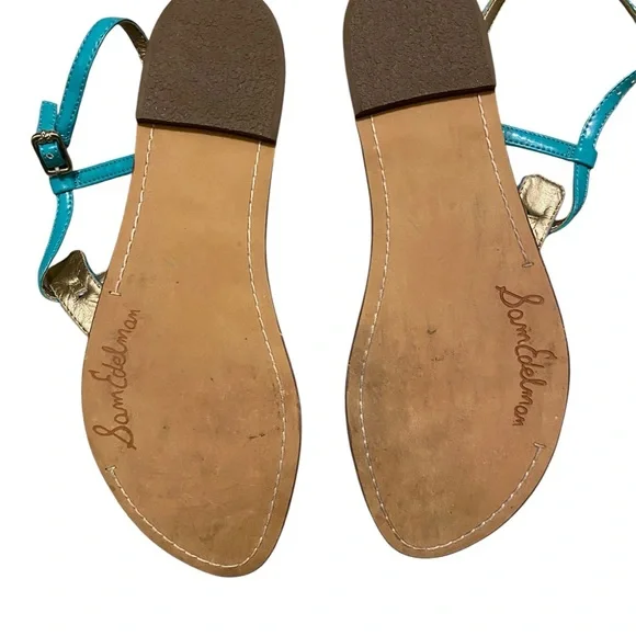 Sam Edelman Turquoise and Gold Thong Sandals - Picture 2 of 4